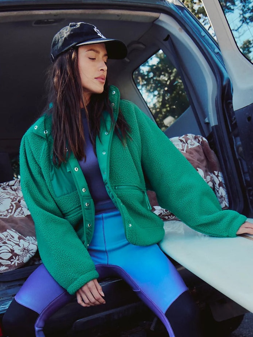 Free People Hit The Slopes Fleece Jacket Coat Top Green Glow Size Medium NEW NWT